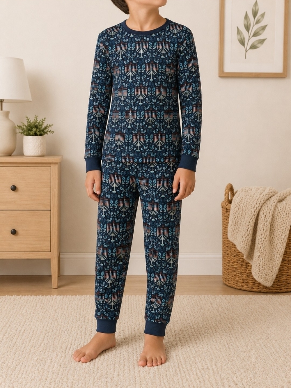 Hanukkah Menorah Unisex 2-Piece Pajama Set -Size 10Y EUC